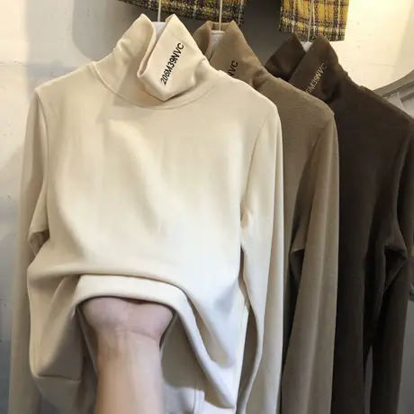 半高领德绒修身打底衫长袖t恤女2020秋冬内搭加绒加厚洋气上衣服图片