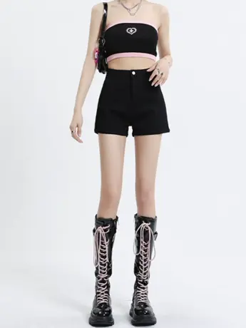 简约高腰紧身牛仔短裤女包臀A字热裤2023拉链夏季甜辣风显瘦热裤图片