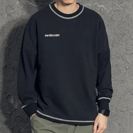 奕飏缉明线秋装长袖t恤男生2020新款潮流宽松体恤潮牌日系港风tee图片