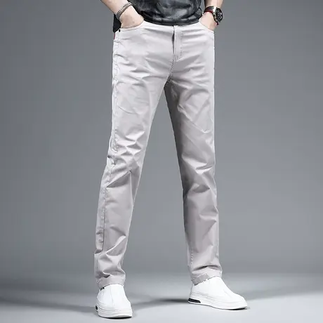男士休闲裤直筒宽松浅灰色夏季轻薄款2023新款休闲弹力男裤子中年商品大图