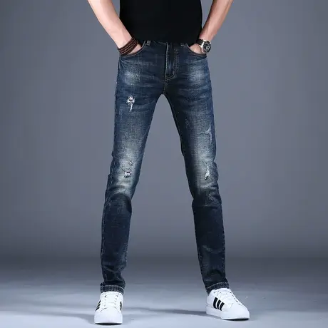 做旧破洞牛仔裤男春秋潮牌男款2023新款修身小脚休闲裤子男士春秋商品大图