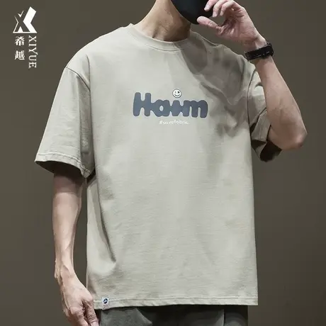 夏季美式印花纯棉短袖T恤男32支双纱重磅男士大码落肩袖休闲上衣商品大图