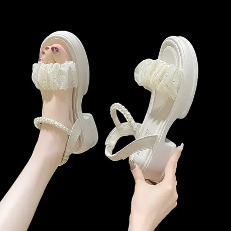 温柔珍珠仙女风凉鞋女配裙子2023年夏季新款时尚孕妇鞋厚底外穿潮图片
