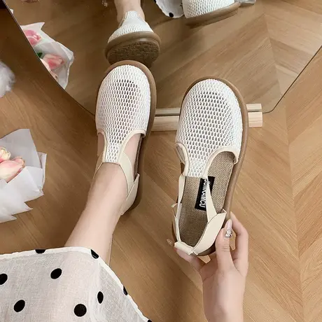 单鞋女2023春夏新款软底韩版网面透气舒适一脚蹬平底鞋懒人鞋ins图片