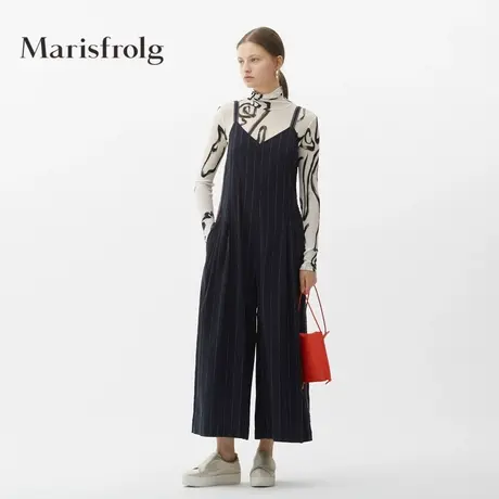Marisfrolg玛丝菲尔女装春季新款收腰显瘦长裤条纹连体裤图片