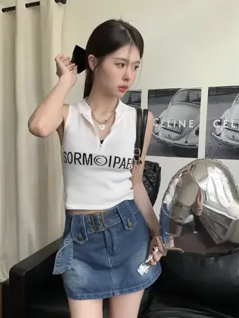网红吊带背心女夏装设计感小众美背抹胸内搭外穿甜辣妹风运动上衣图片