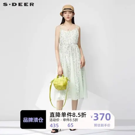 sdeer圣迪奥女装清新印花收腰网纱吊带连衣裙S232Z12Y1图片