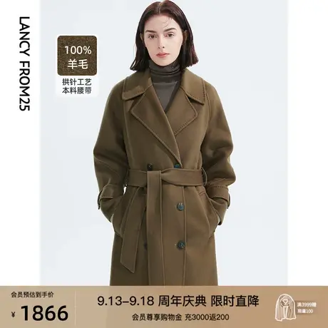 【会员专享】朗姿复古纯羊毛双面呢大衣女秋冬季新款气质毛呢外套图片