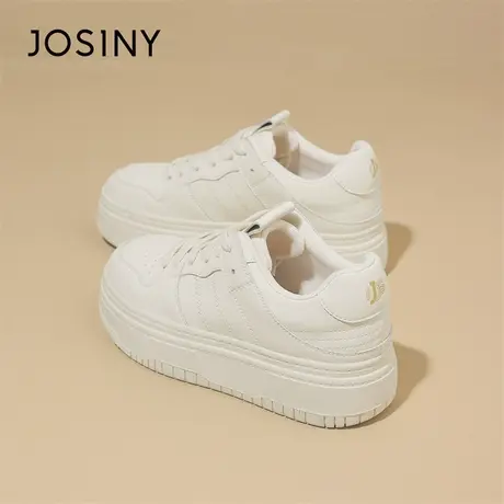 Josiny/卓诗尼增高小白鞋女2024新款春季真皮板鞋厚底松糕女鞋子商品大图