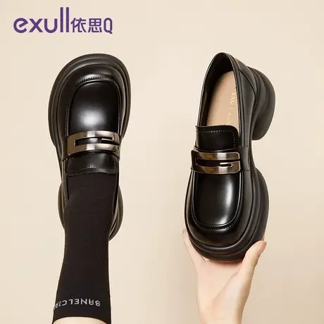 exull/依思Q乐福鞋女厚底2024春秋新款粗跟小皮鞋松糕底女鞋商品大图
