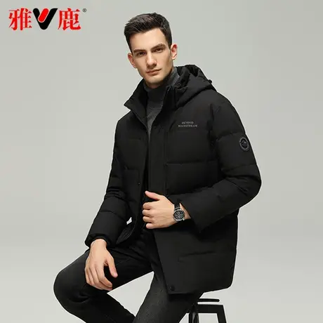 雅鹿2023新款羽绒服男中长款休闲时尚可拆卸帽连帽冬保暖品牌外套商品大图