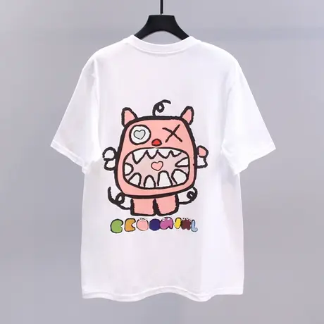 卡通小怪兽印花短袖t恤女2023夏季新款韩版宽松休闲百搭半袖上衣商品大图