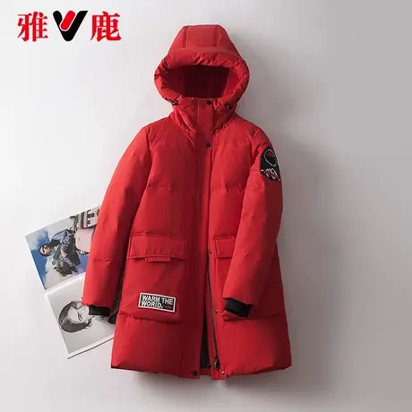 雅鹿时尚保暖连帽羽绒服女中长款2022冬季新款休闲宽松加厚外套潮商品大图