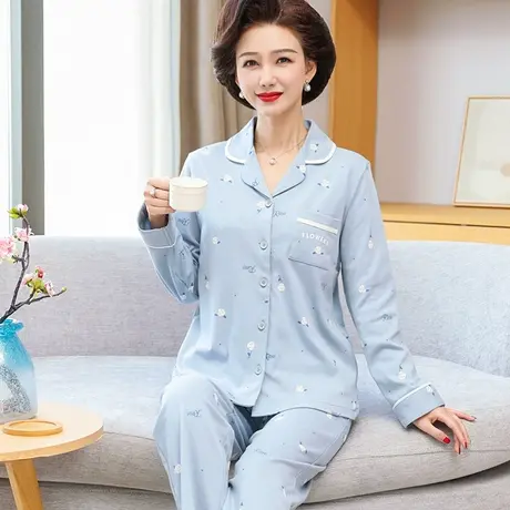 南极人纯棉睡衣女士春秋季长袖中老年妈妈家居服套装2023年新款冬商品大图