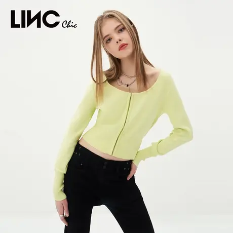 LINC金羽杰针织衫女2023年秋季新款短款紧身胸衣感长袖女士毛衣商品大图