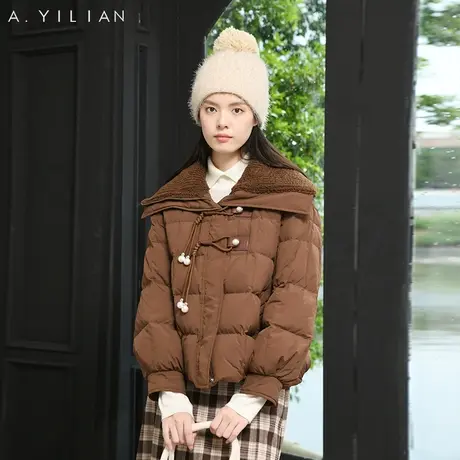 阿依莲2023新款短款羽绒服女冬小个子白鸭绒大翻领防风保暖厚外套图片