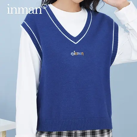 茵曼旗舰店针织马甲女2023春秋新款v领无袖宽松套头毛衣背心外套商品大图