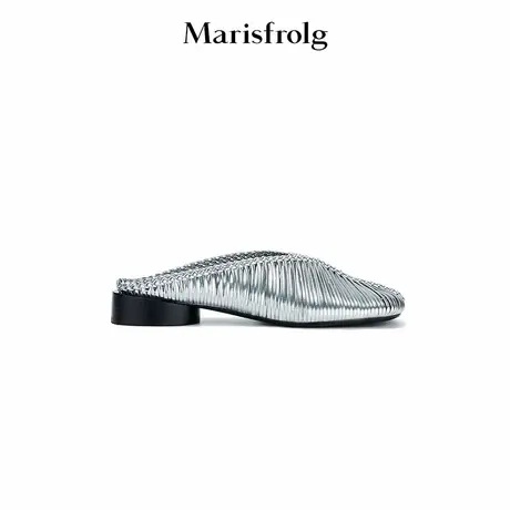 【灵感搭配】Marisfrolg玛丝菲尔2025夏新款牛皮编织圆粗跟穆勒鞋商品大图