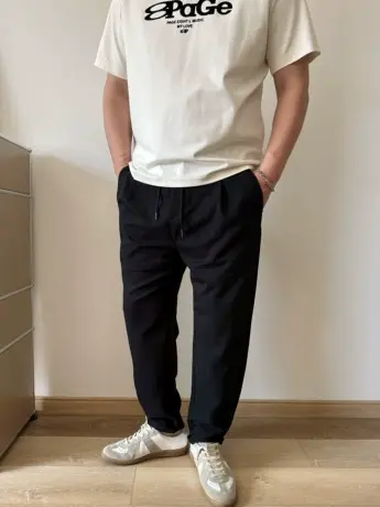 DAEVU夏新款简约薄料冰爽高弹舒适潮胖子加肥加大码男士休闲长裤商品大图