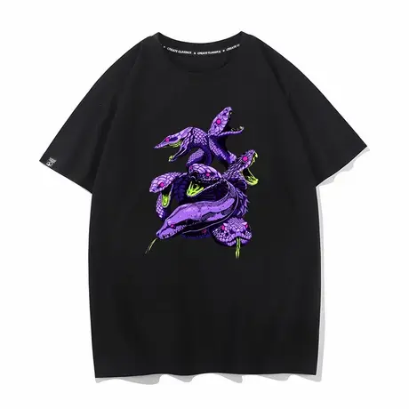 秀洛毒蛇蛇头图案印花潮流衣服打底衫宽松痛衣夏新款纯棉短袖T恤商品大图