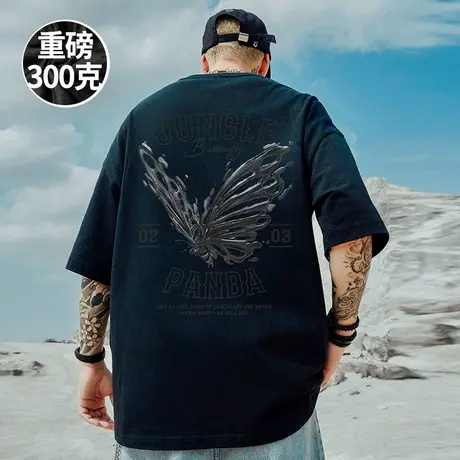 蝴蝶短袖t恤大码男装纯棉宽松情侣男士夏季oversize美式上衣服ins商品大图