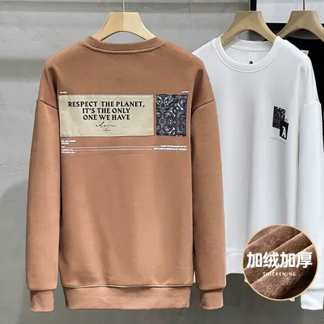 2023新款重磅卫衣男秋冬装潮牌印花圆领冬季长袖上衣加绒加厚外套商品大图