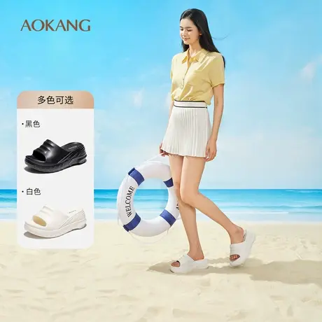 奥康 女鞋2025夏季拖鞋厚底小坡跟增高外穿散步一字拖休闲凉拖商品大图