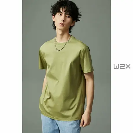 w2x夏季定制长绒丝光棉基础百搭休闲短袖T恤男纯色圆领纯棉体恤衫商品大图