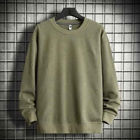 重磅卫衣男春秋款宽松潮流小熊钢印圆领长袖t恤潮牌套头无帽上衣商品大图