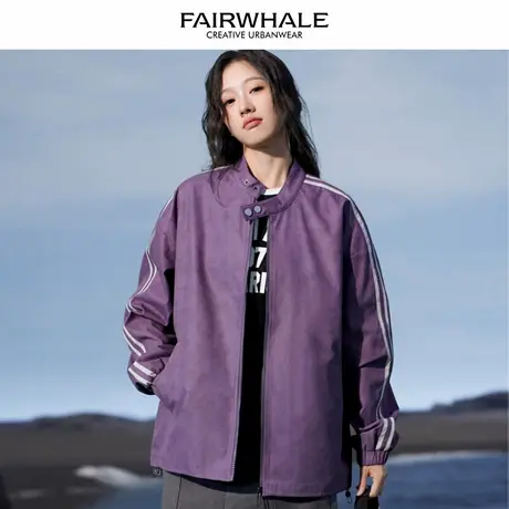 马克华菲美式复古三条杠运动外套女2025新款春秋宽松休闲百搭夹克图片