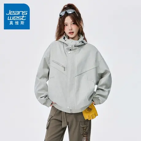 N5真维斯外套男2025秋季新款美式潮牌连帽宽松扎染情侣装春秋夹克图片