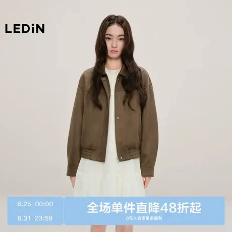乐町韩系简约翻领外套秋季新款美拉德夹克重工复古宽松仿皮衣外套商品大图