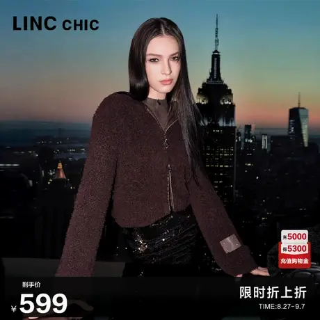 LINCCHIC金羽杰2025年春季新款连帽皮草感毛织外套女CR478Y商品大图
