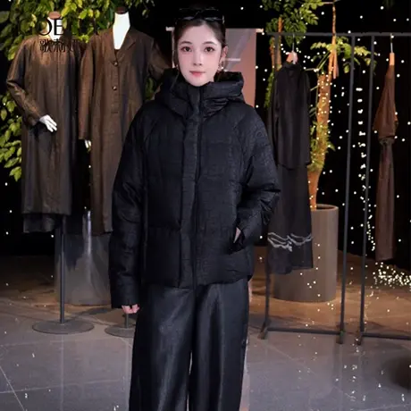 歌莉娅冬季新品18姆米龟纹香云纱连帽鹅绒服1ECL8B88A商品大图