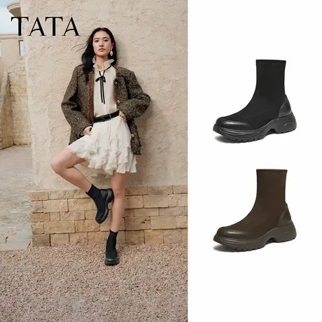 【李佳琦直播间】TATA他她靴子女袜靴厚底短靴瘦瘦靴增高弹力靴商品大图