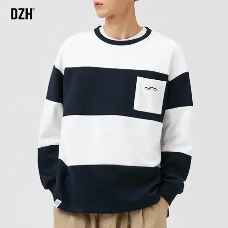 男士潮牌圆领卫衣春秋美式条纹长袖t恤2023年新款宽松上衣打底衫图片