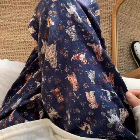 藏青狗狗~a类全棉双层纱长裤卡通可爱家居睡裤可外出有口袋商品大图