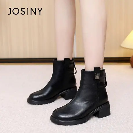 卓诗尼2025秋冬新款厚底马丁靴女时尚百搭加绒时尚舒适后拉链女靴图片