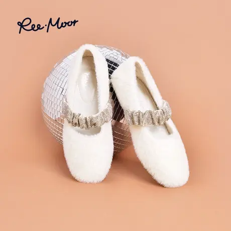 reemoor睿慕冬季豆豆鞋女新款浅口软底毛毛鞋加绒加厚保暖棉鞋商品大图