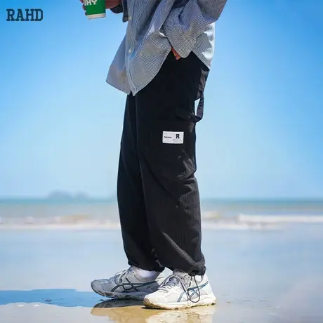 Radiohead黑色灯芯绒休闲长裤男束脚设计宽松简约2022秋冬新款图片