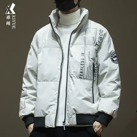 冬季户外羽绒服男款90%白鸭绒潮牌立领棉服宽松大码防风保暖外套商品大图