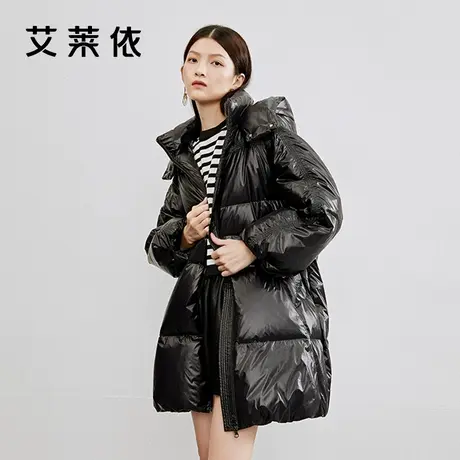 艾莱依新品羽绒服女冬季时尚高端外套连帽保暖抽褶花苞袖设计图片