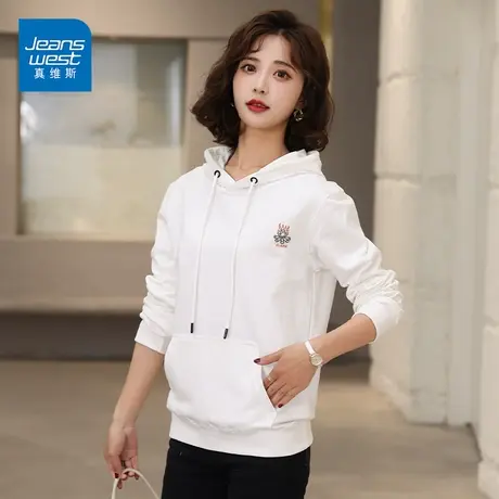 真维斯连帽卫衣女士春季新款洋气小火苗印花休闲长袖上衣图片