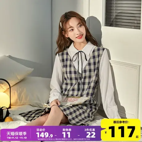 唐狮连衣裙女学院假两件套装格子衬衫裙外穿裙子女夏季新款女装ks图片