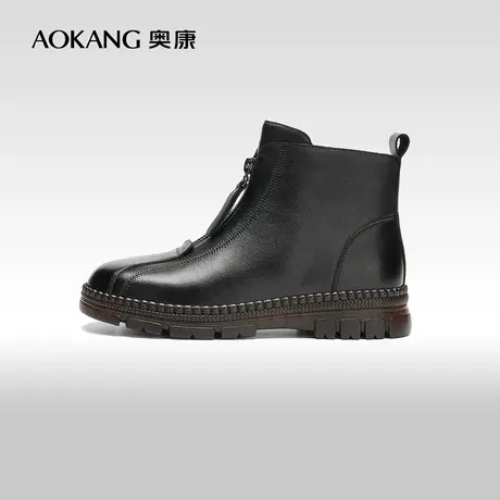 【门店发货】奥康女鞋 2023冬季新款简约时装靴加绒保暖拉链装饰图片