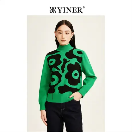 YINER音儿专选女装冬季艺术图案针织衫套头图片