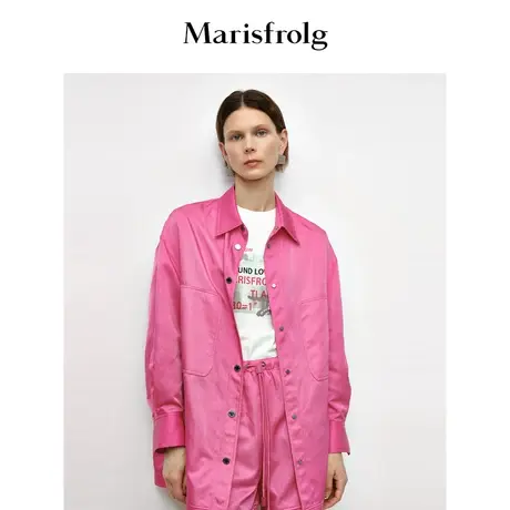 【商场同款】玛丝菲尔秋季新款玫红色气质翻领工装风短外套商品大图