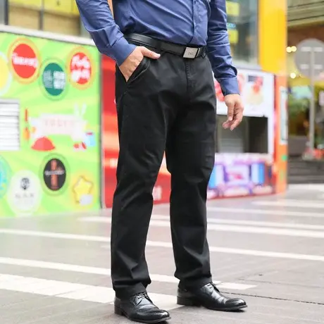 春季深裆大码宽松休闲裤男士高腰直筒商务休闲加肥加大码胖子长裤图片