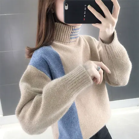 高领女士毛衣宽松慵懒水貂绒2023年爆款春装新款加厚打底内搭洋气商品大图