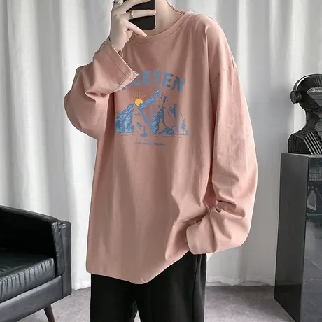 男士长袖T恤2023新款棉感卫衣大码秋装上衣服男青少年打底丅恤衫图片